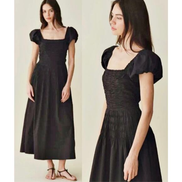 Caroline Constas Dresses & Skirts - Caroline Constas Black Smocked Midi Dress women's Classic Casual Wardrobe Sz S